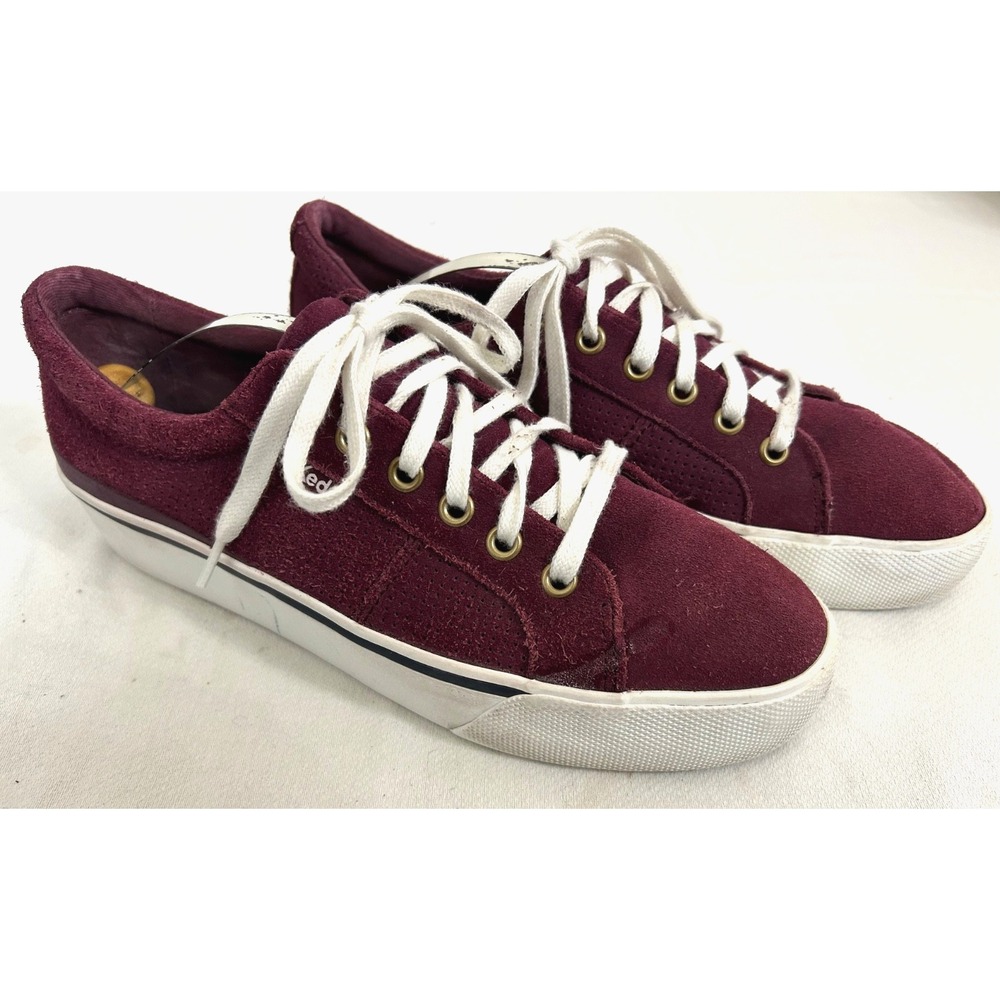 Keds Women's Burgundy Red Suede Lace Up Low Top Sneakers Logo WH66414 Sz 8.5